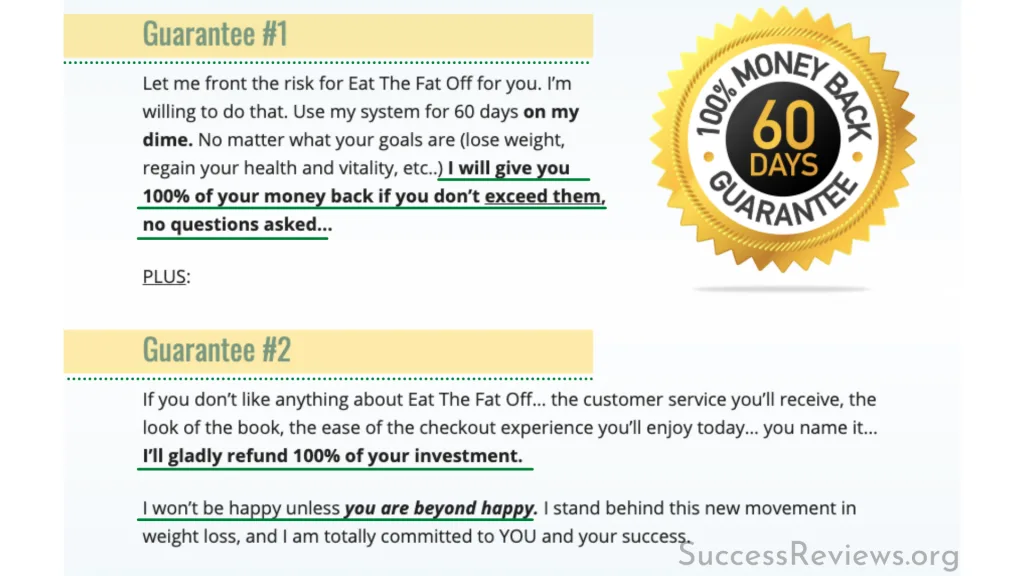 Eat That Fat off Offering a money-back guarantee