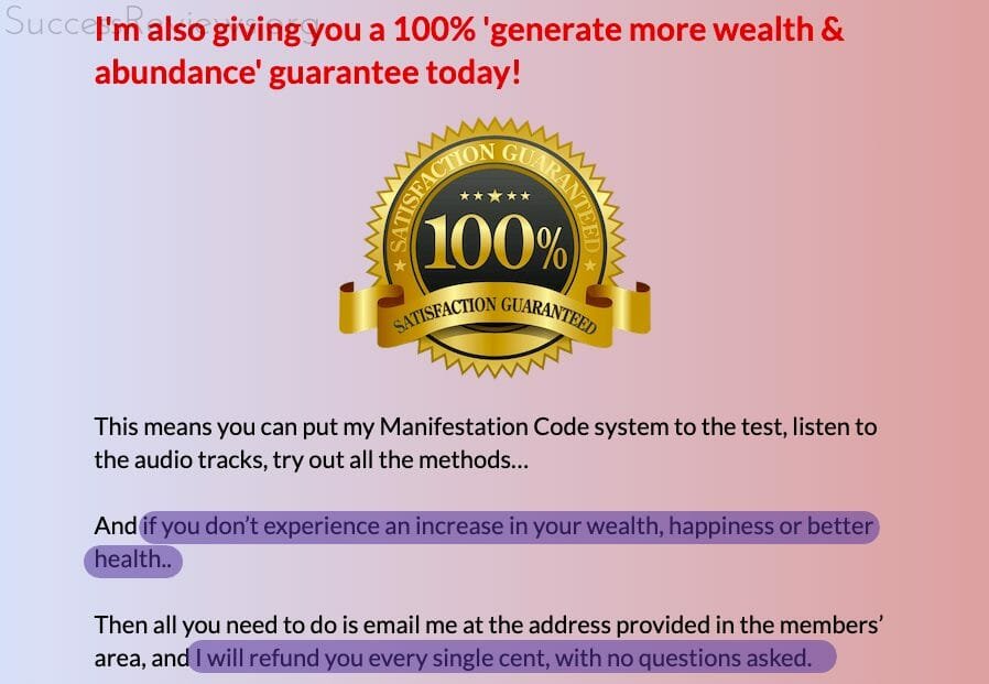 Manifestation Code System Money Back Guarantee