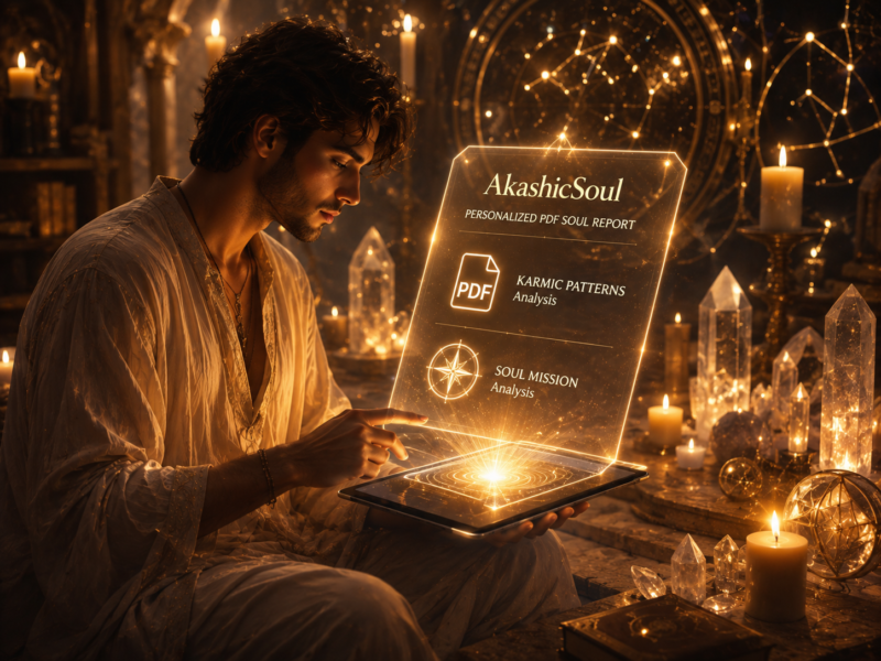 AkashicSoul personalized PDF soul report showing karmic patterns and soul mission analysis