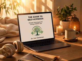 Person practicing guided self-hypnosis at home using Hypnosis Support audio program by Dr. Carl Christman
