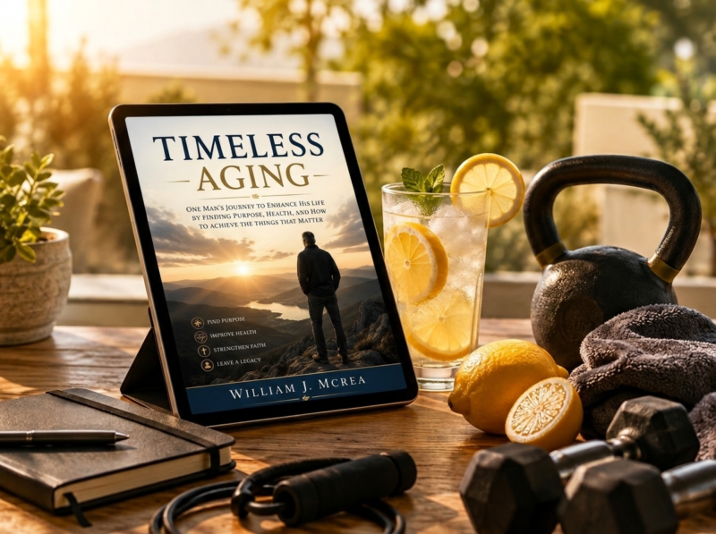 Timeless Aging digital guide for men over 50 covering strength, nutrition, and peptides